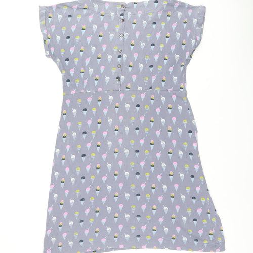 Weird Fish Womens Grey Geometric Cotton Shift Size 12 Round Neck Button - Ice Cream Print