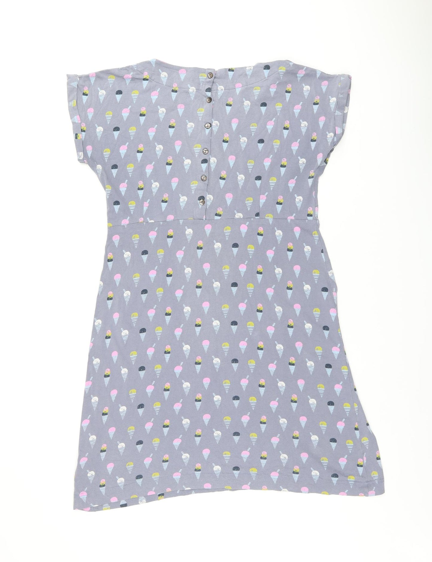 Weird Fish Womens Grey Geometric Cotton Shift Size 12 Round Neck Button - Ice Cream Print