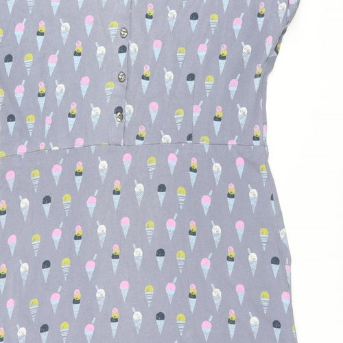 Weird Fish Womens Grey Geometric Cotton Shift Size 12 Round Neck Button - Ice Cream Print