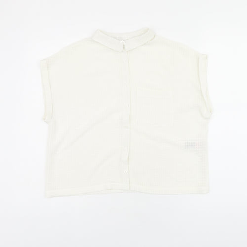 New Look Womens White Polyester Basic Button-Up Size 10 Collared - Sheer