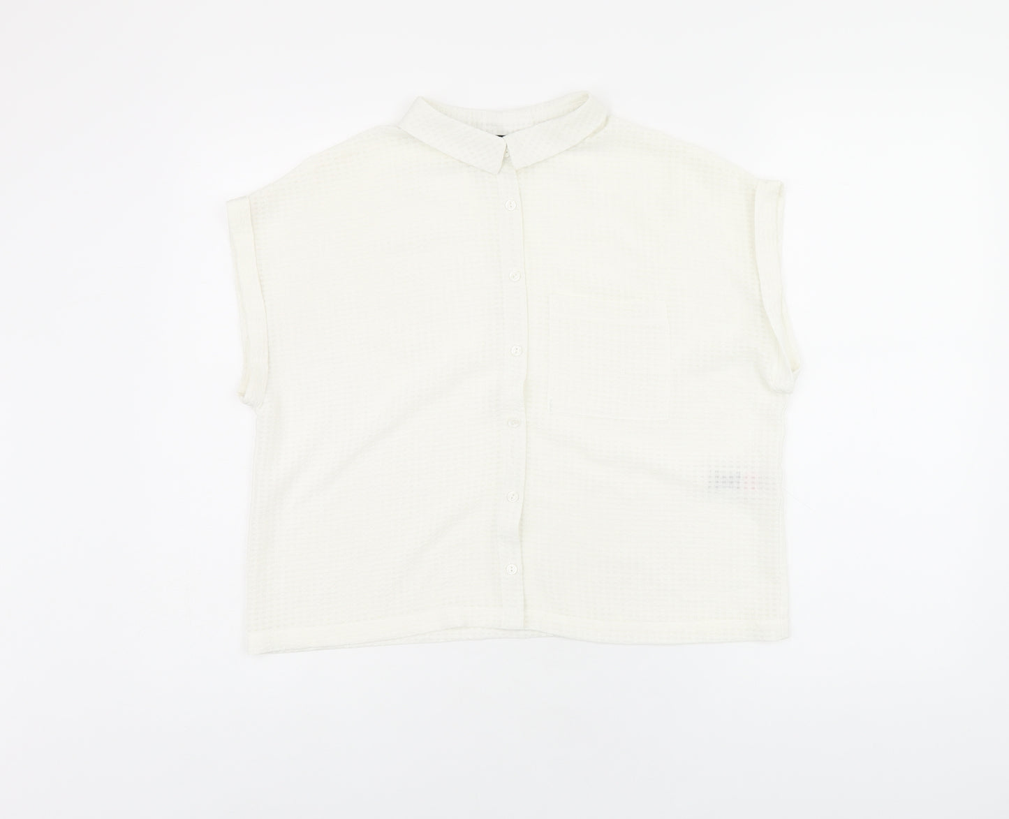 New Look Womens White Polyester Basic Button-Up Size 10 Collared - Sheer