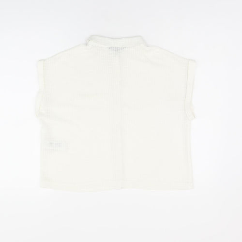 New Look Womens White Polyester Basic Button-Up Size 10 Collared - Sheer