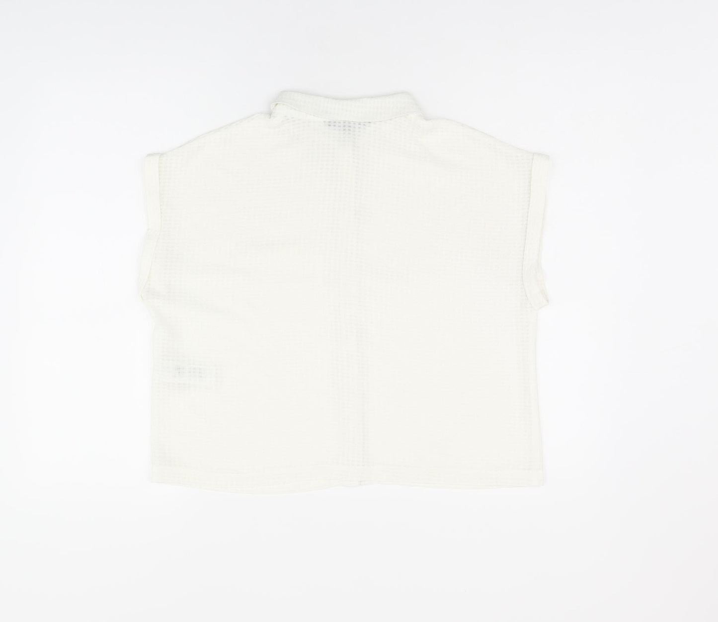 New Look Womens White Polyester Basic Button-Up Size 10 Collared - Sheer