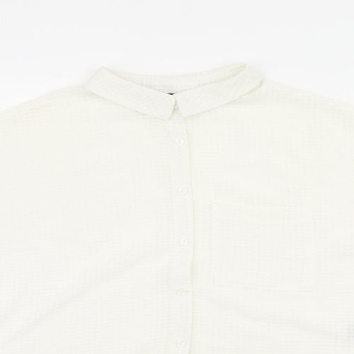 New Look Womens White Polyester Basic Button-Up Size 10 Collared - Sheer