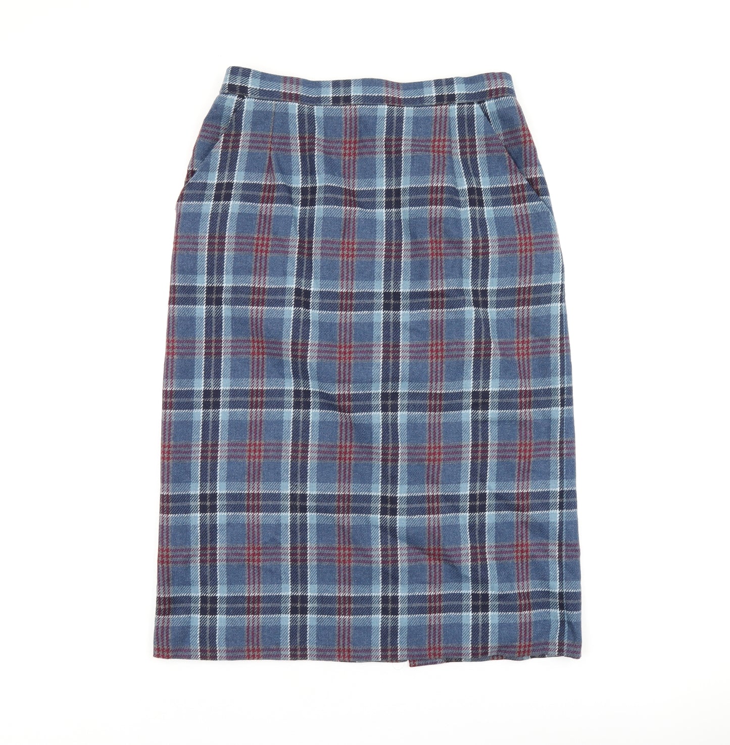 Constance Wood Womens Blue Plaid Polyester Straight & Pencil Skirt Size 14 Zip