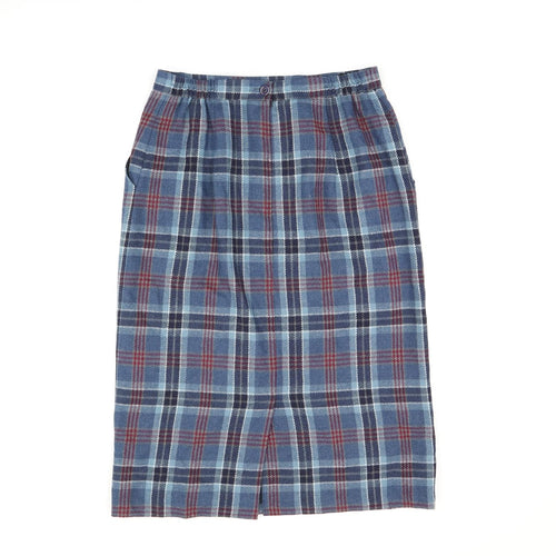 Constance Wood Womens Blue Plaid Polyester Straight & Pencil Skirt Size 14 Zip