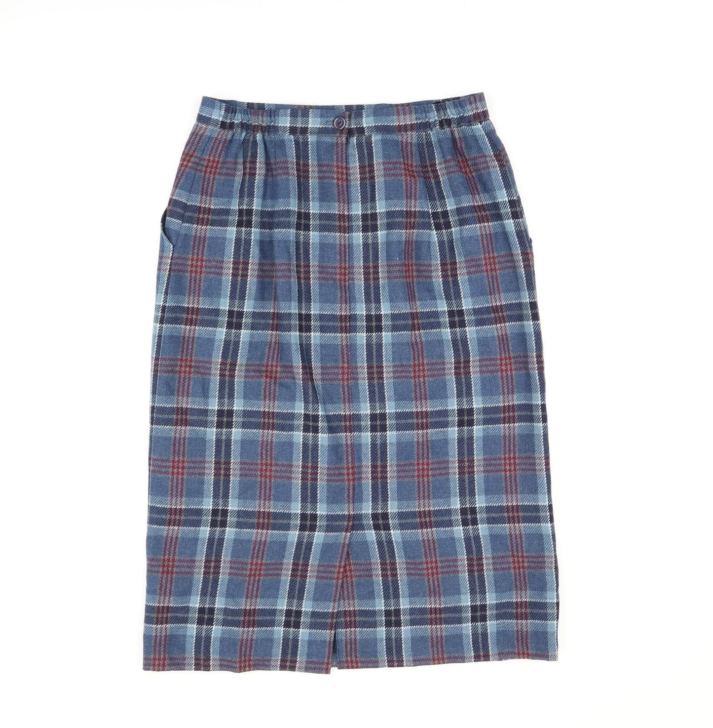 Constance Wood Womens Blue Plaid Polyester Straight & Pencil Skirt Size 14 Zip