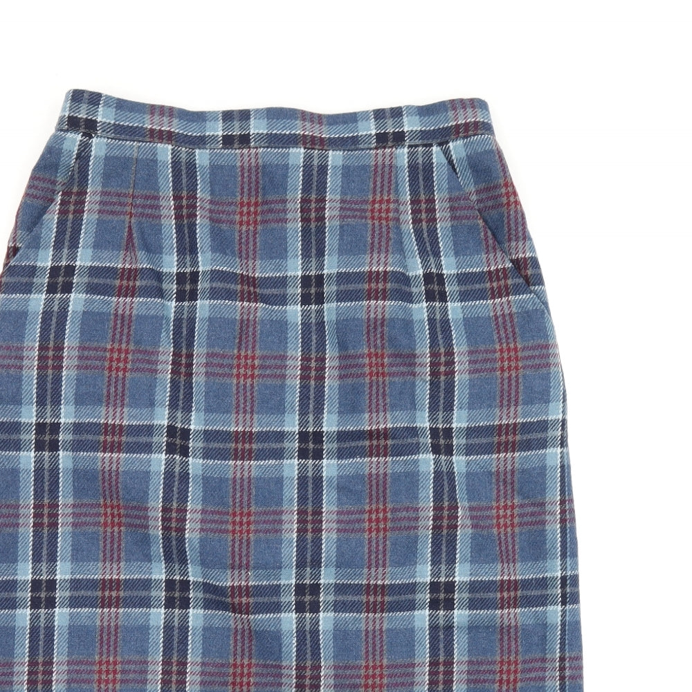 Constance Wood Womens Blue Plaid Polyester Straight & Pencil Skirt Size 14 Zip