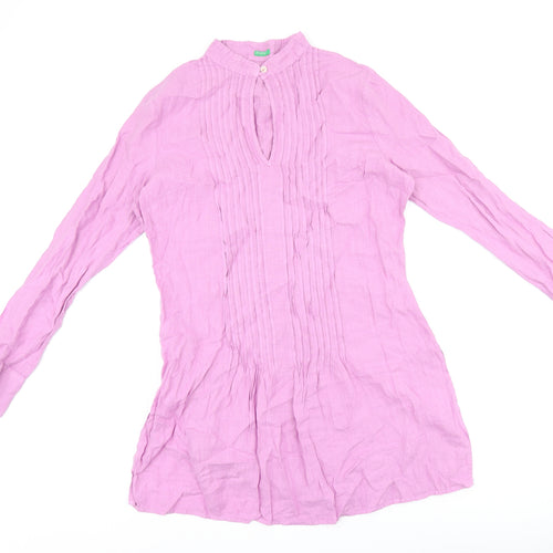United Colors of Benetton Womens Purple Polyester Tunic T-Shirt Size M Round Neck - Pleated