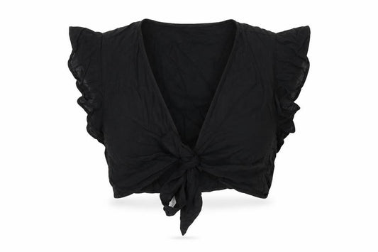Front view of Vera Moda women’s black viscose cropped tank, size UK 24, v-neck