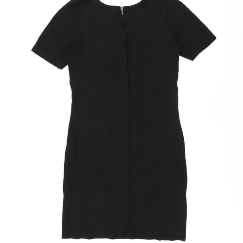Zara Womens Black Polyester Bodycon Size M Boat Neck Zip