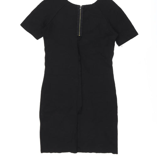 Zara Womens Black Polyester Bodycon Size M Boat Neck Zip