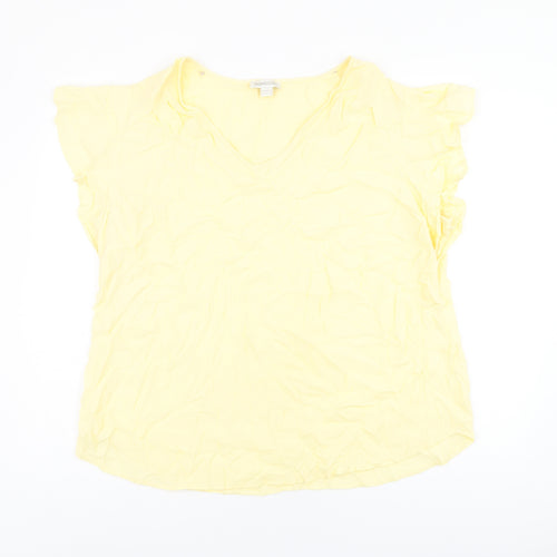 Monsoon Womens Yellow Polyester Basic T-Shirt Size 22 V-Neck