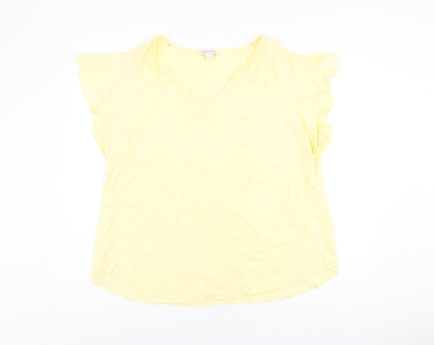 Monsoon Womens Yellow Polyester Basic T-Shirt Size 22 V-Neck