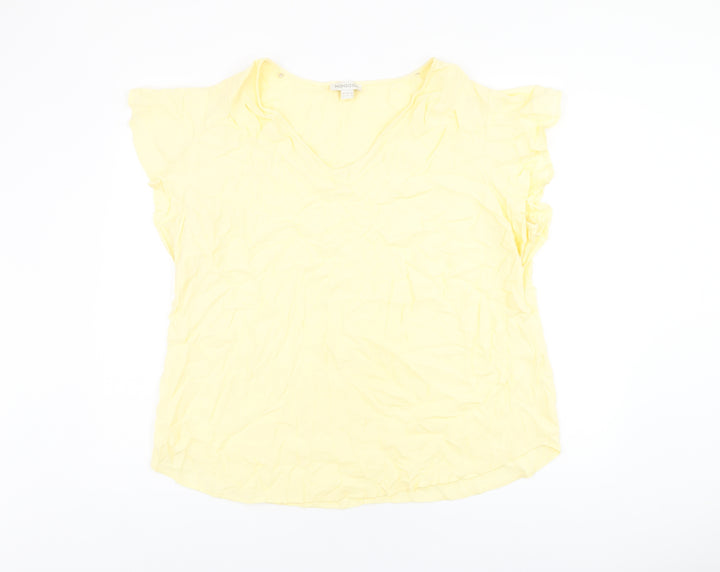 Monsoon Womens Yellow Polyester Basic T-Shirt Size 22 V-Neck