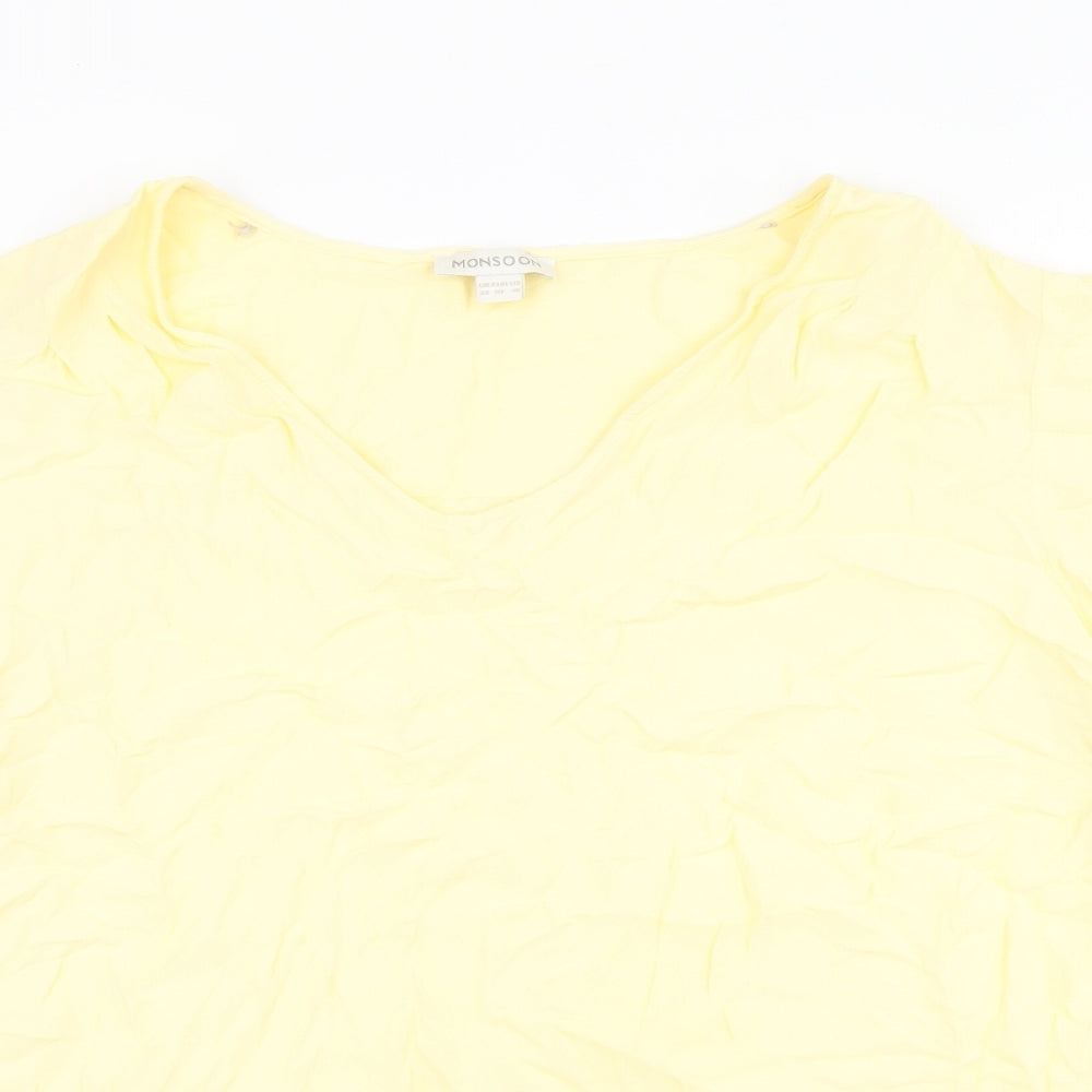 Monsoon Womens Yellow Polyester Basic T-Shirt Size 22 V-Neck