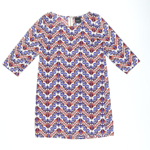 ICHI Womens Multicoloured Geometric Polyester Shift Size S Boat Neck Zip