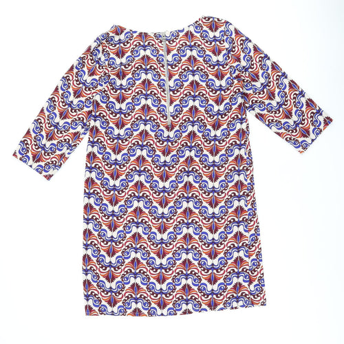 ICHI Womens Multicoloured Geometric Polyester Shift Size S Boat Neck Zip
