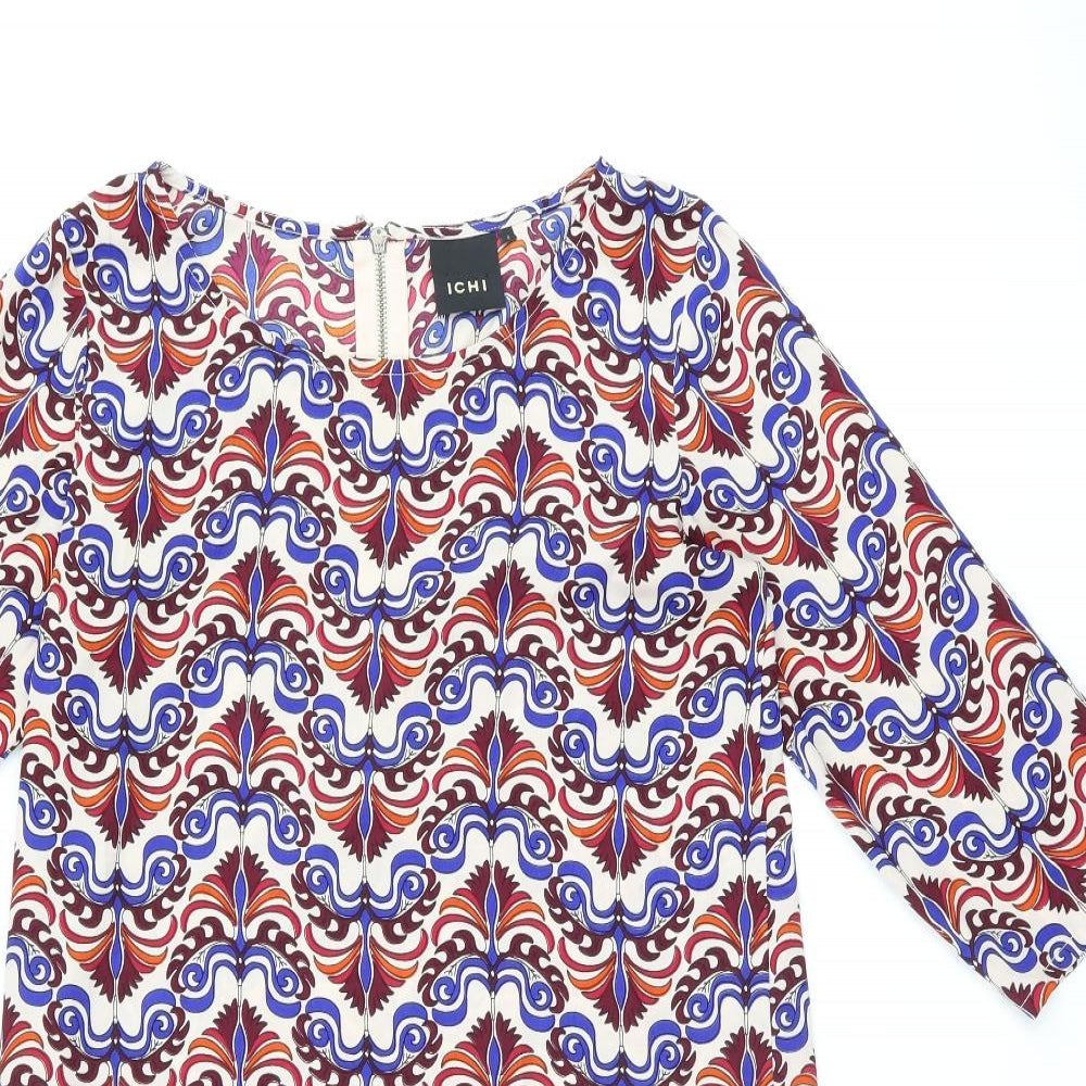 ICHI Womens Multicoloured Geometric Polyester Shift Size S Boat Neck Zip