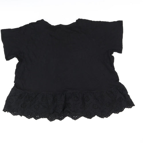 New Look Womens Black Cotton Basic Blouse Size 26 Round Neck - Broderie Anglaise
