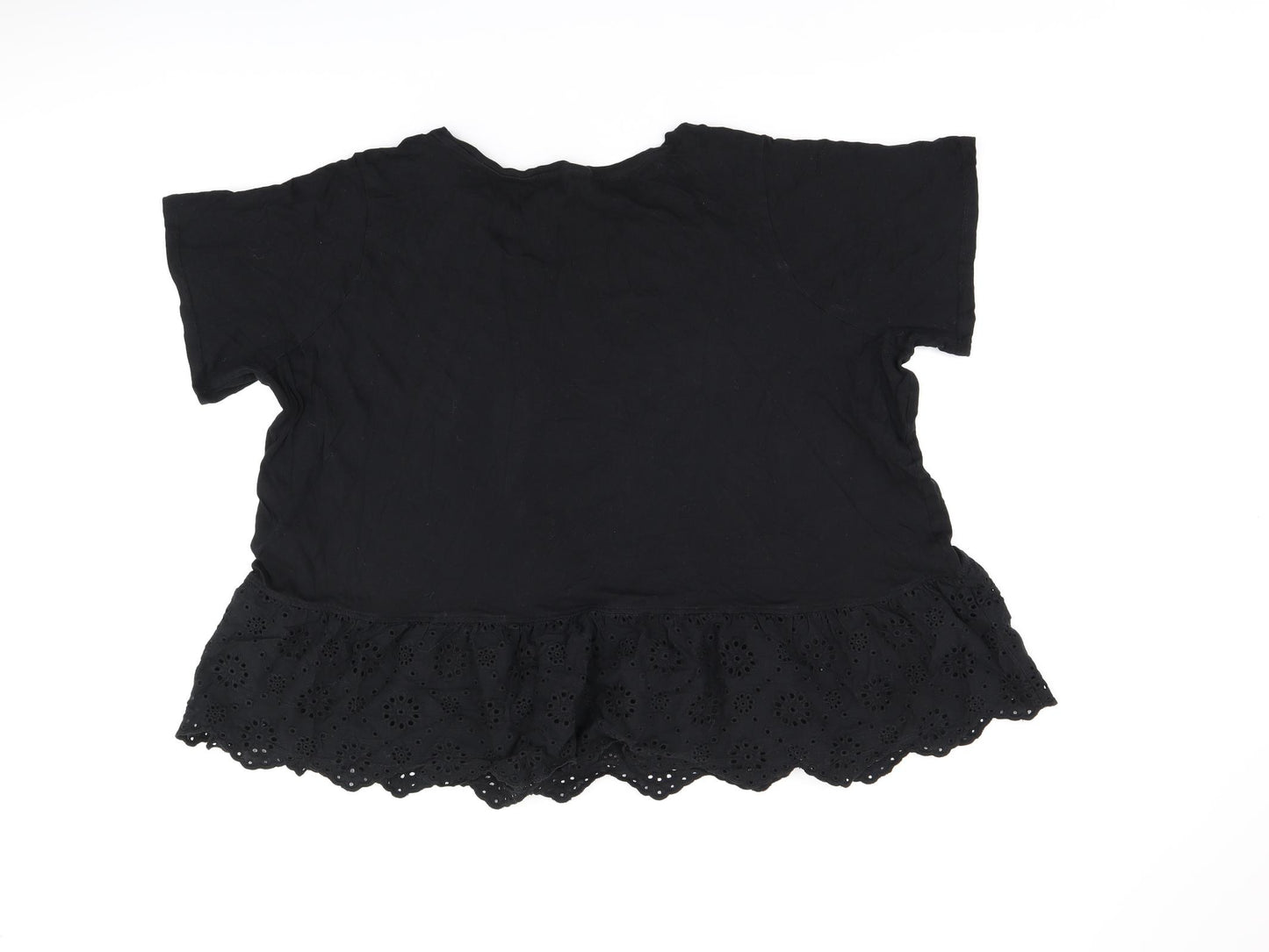 New Look Womens Black Cotton Basic Blouse Size 26 Round Neck - Broderie Anglaise