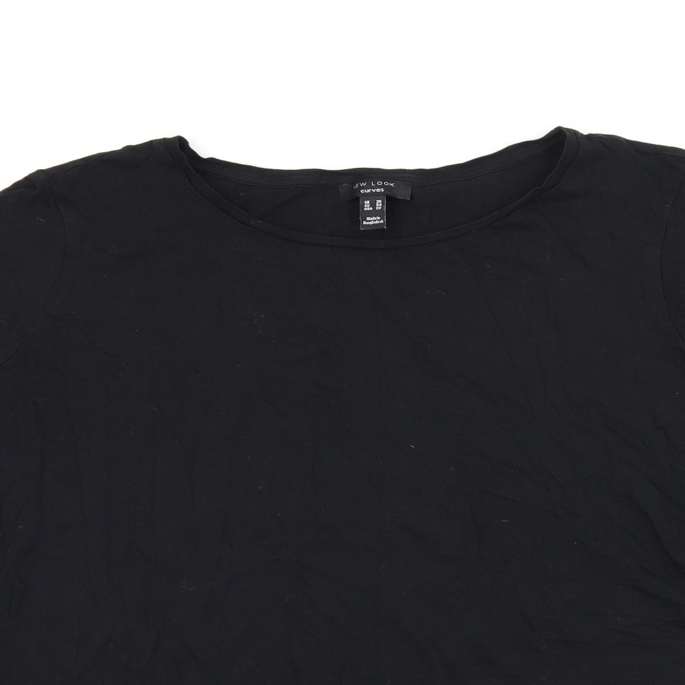 New Look Womens Black Cotton Basic Blouse Size 26 Round Neck - Broderie Anglaise