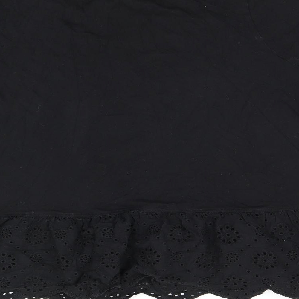 New Look Womens Black Cotton Basic Blouse Size 26 Round Neck - Broderie Anglaise