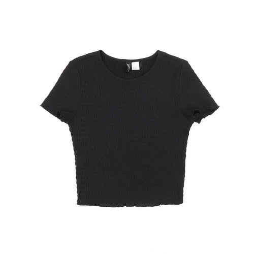 H&M Womens Black Polyester Cropped T-Shirt Size S Round Neck