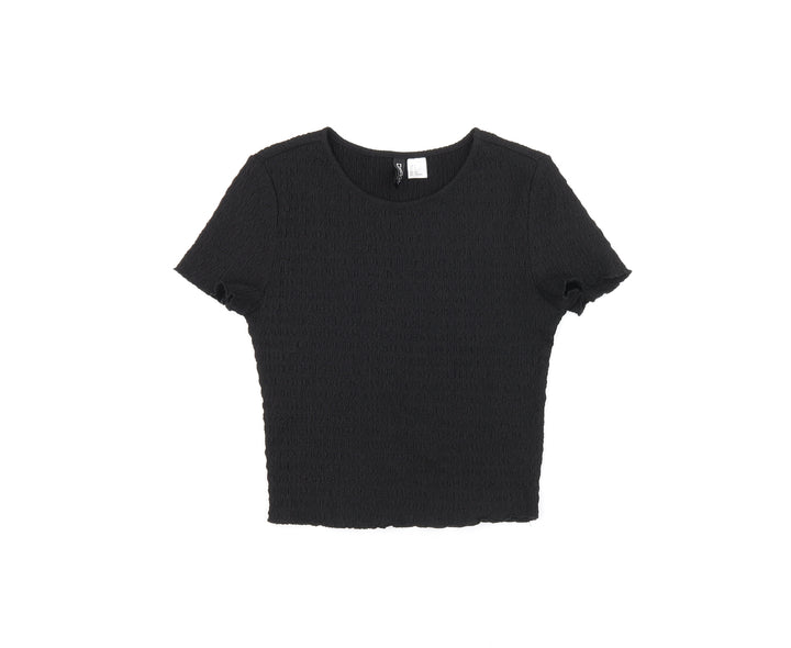 H&M Womens Black Polyester Cropped T-Shirt Size S Round Neck