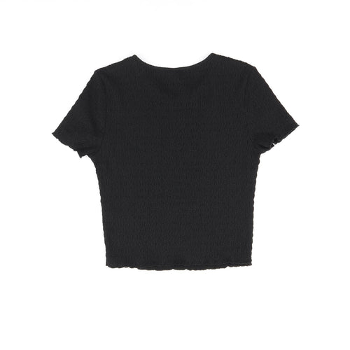 H&M Womens Black Polyester Cropped T-Shirt Size S Round Neck