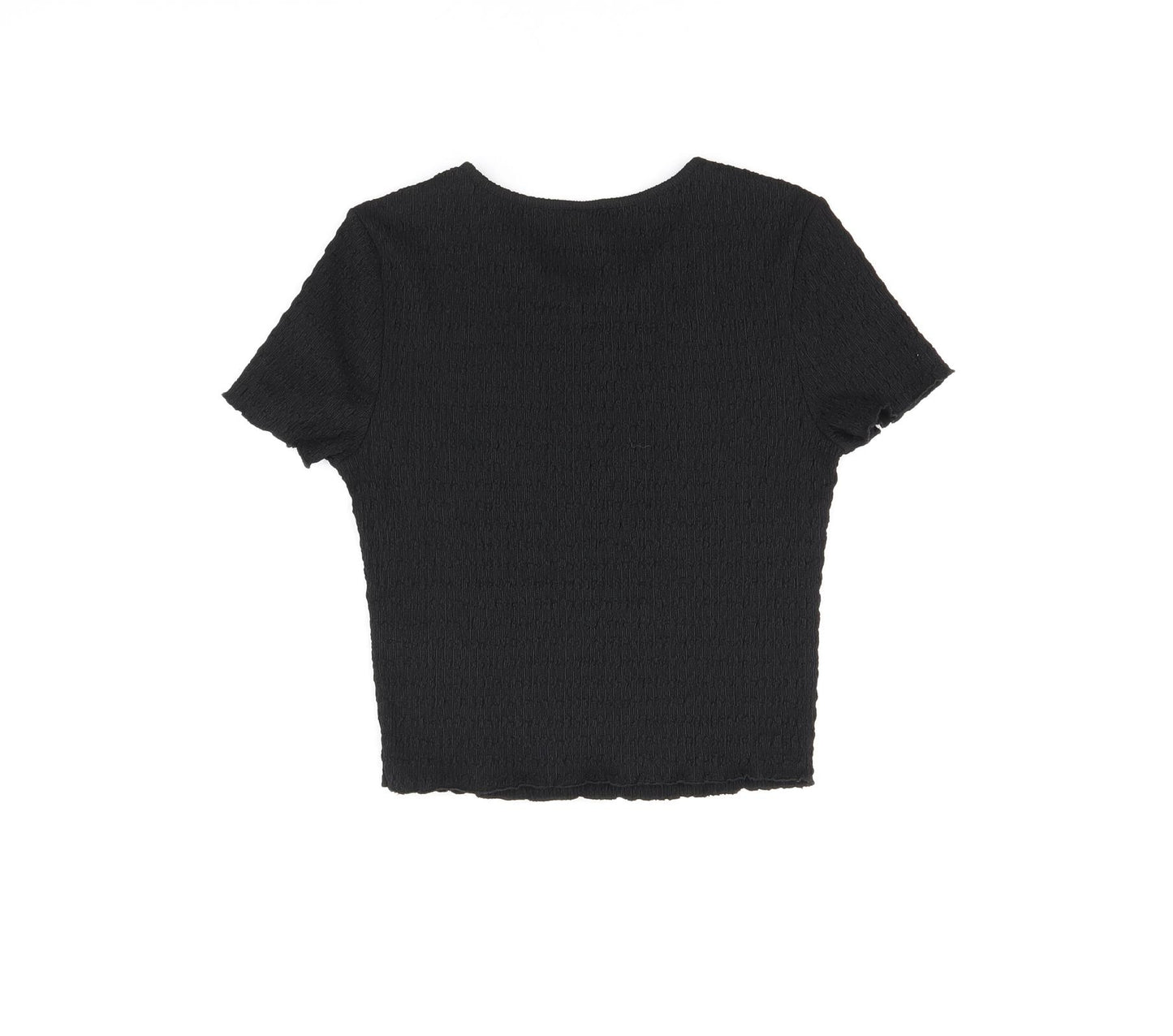 H&M Womens Black Polyester Cropped T-Shirt Size S Round Neck