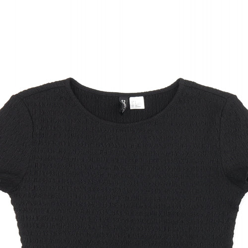 H&M Womens Black Polyester Cropped T-Shirt Size S Round Neck