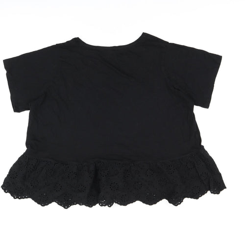 New Look Womens Black Cotton Basic Blouse Size 26 Round Neck - Broderie Anglaise