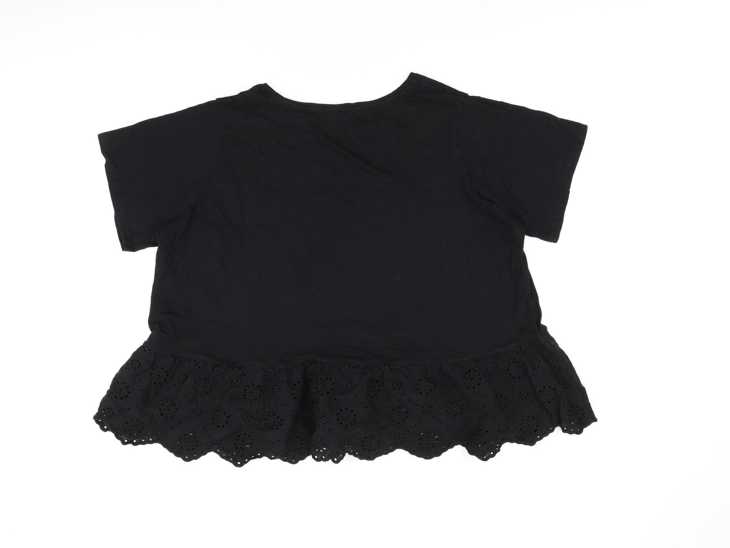 New Look Womens Black Cotton Basic Blouse Size 26 Round Neck - Broderie Anglaise