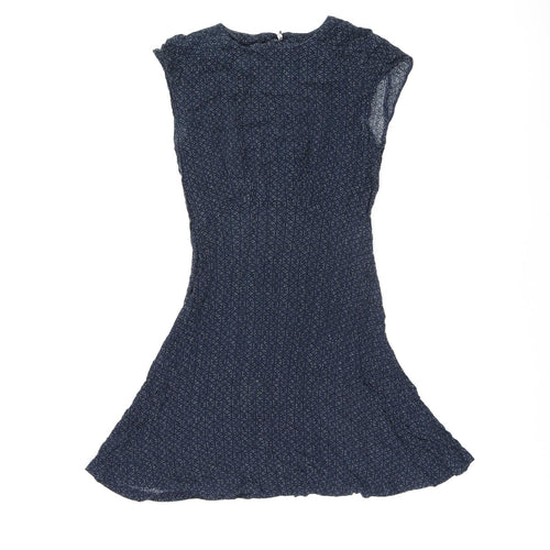 Cooperative Womens Blue Geometric Viscose Mini Size XS Round Neck Zip