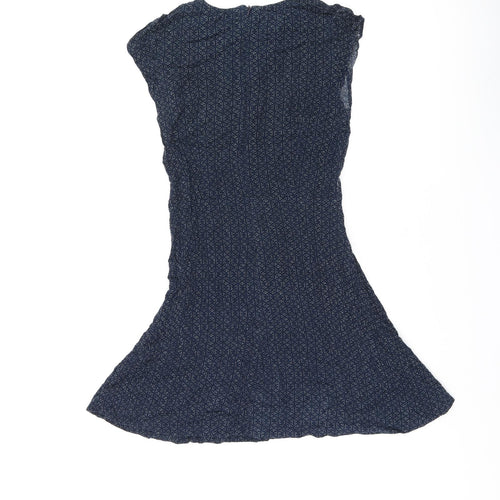 Cooperative Womens Blue Geometric Viscose Mini Size XS Round Neck Zip