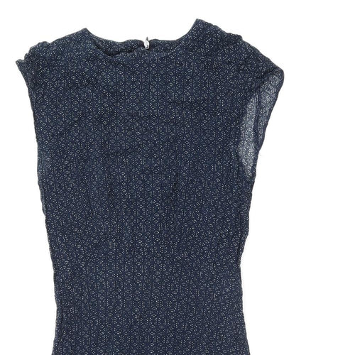 Cooperative Womens Blue Geometric Viscose Mini Size XS Round Neck Zip