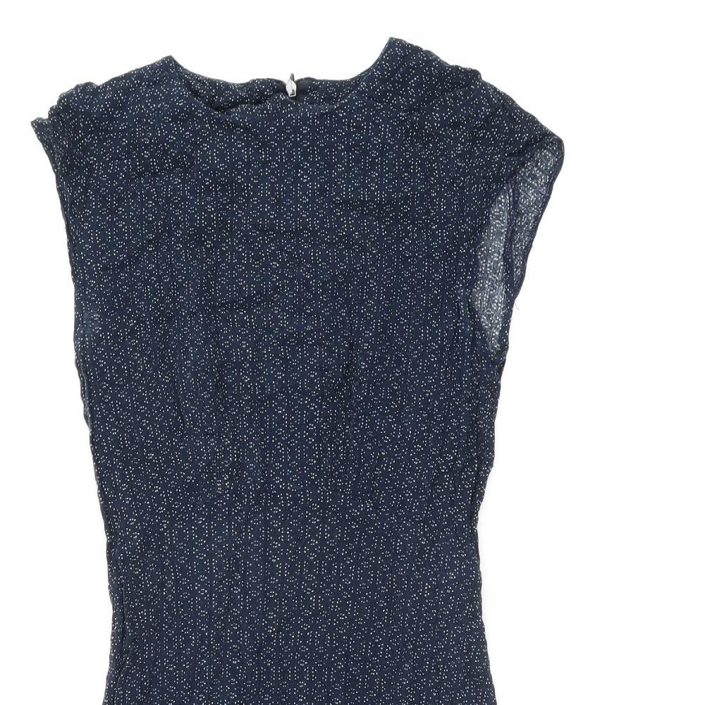 Cooperative Womens Blue Geometric Viscose Mini Size XS Round Neck Zip