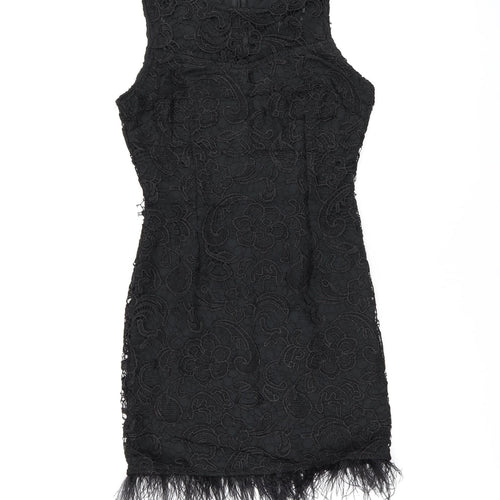 AX Paris Womens Black Floral Polyester Bodycon Size 10 Round Neck Zip - Feather Hem