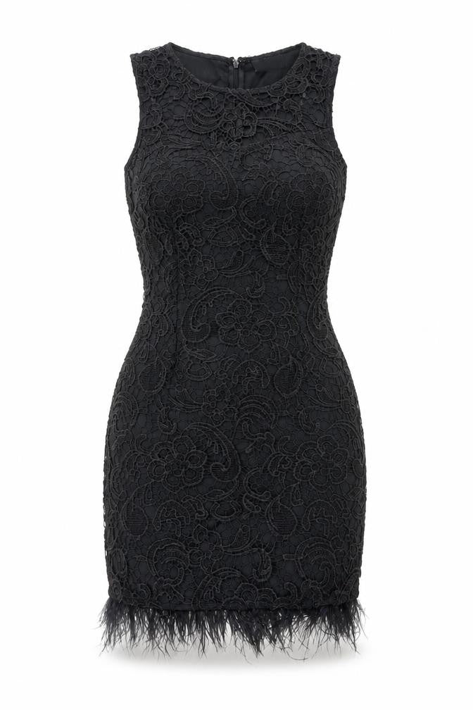 AX Paris Womens Black Floral Polyester Bodycon Size 10 Round Neck Zip - Feather Hem
