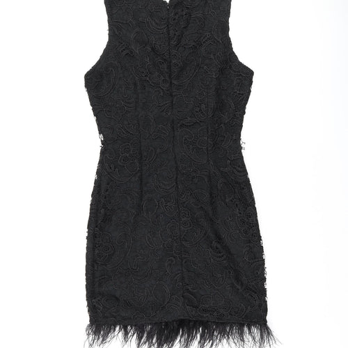 AX Paris Womens Black Floral Polyester Bodycon Size 10 Round Neck Zip - Feather Hem