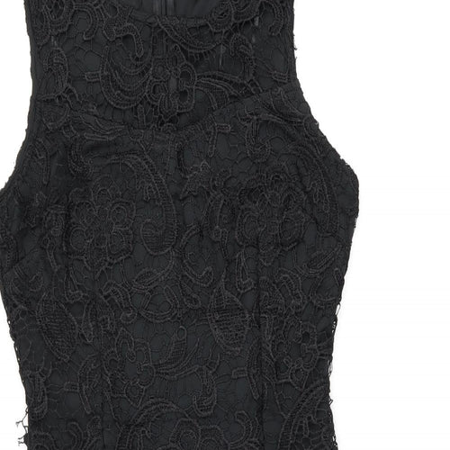 AX Paris Womens Black Floral Polyester Bodycon Size 10 Round Neck Zip - Feather Hem