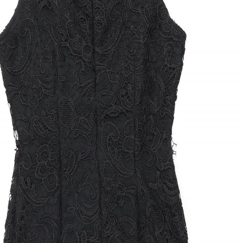 AX Paris Womens Black Floral Polyester Bodycon Size 10 Round Neck Zip - Feather Hem