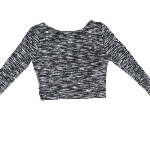 H&M Womens Black Geometric Viscose Cropped T-Shirt Size S Scoop Neck