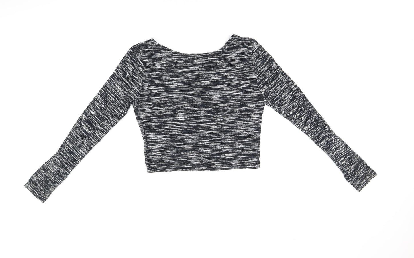 H&M Womens Black Geometric Viscose Cropped T-Shirt Size S Scoop Neck