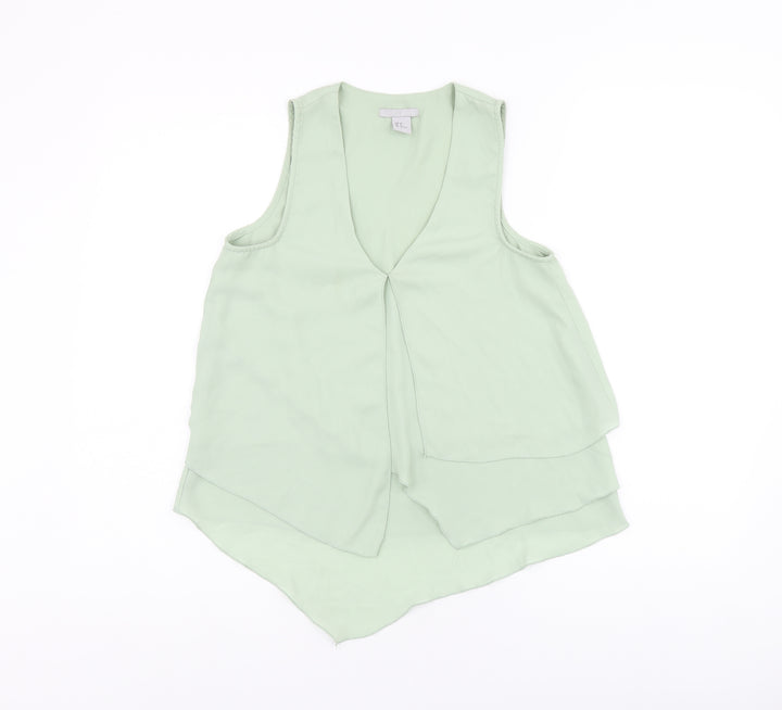 H&M Womens Green Polyester Basic Tank Size 4 V-Neck
