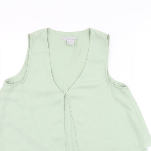 H&M Womens Green Polyester Basic Tank Size 4 V-Neck