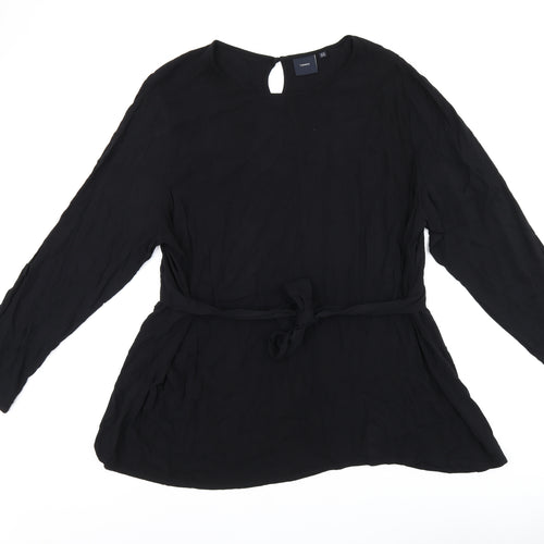 I.scenery Womens Black Viscose Basic T-Shirt Size 26 Boat Neck - Belted