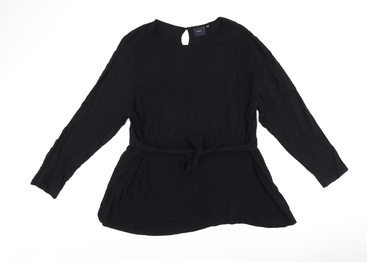 I.scenery Womens Black Viscose Basic T-Shirt Size 26 Boat Neck - Belted