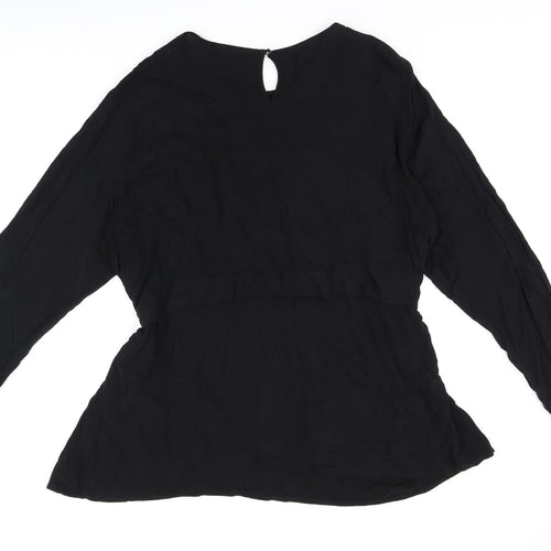 I.scenery Womens Black Viscose Basic T-Shirt Size 26 Boat Neck - Belted